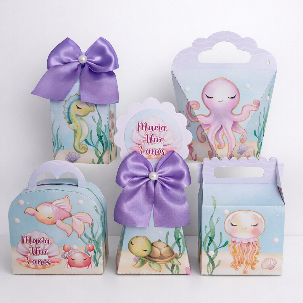Kit festa fundo do mar aquarela lilás  PEGUE E MONTE | personalizados | lembrancinhas de aniversário | mimos e caixinhas