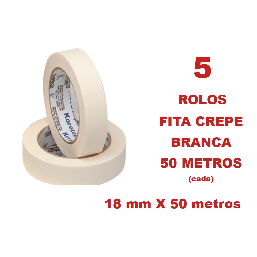 5 Fita crepe branca 18mm 50 METROS alta qualidade em Oferta na Shopee