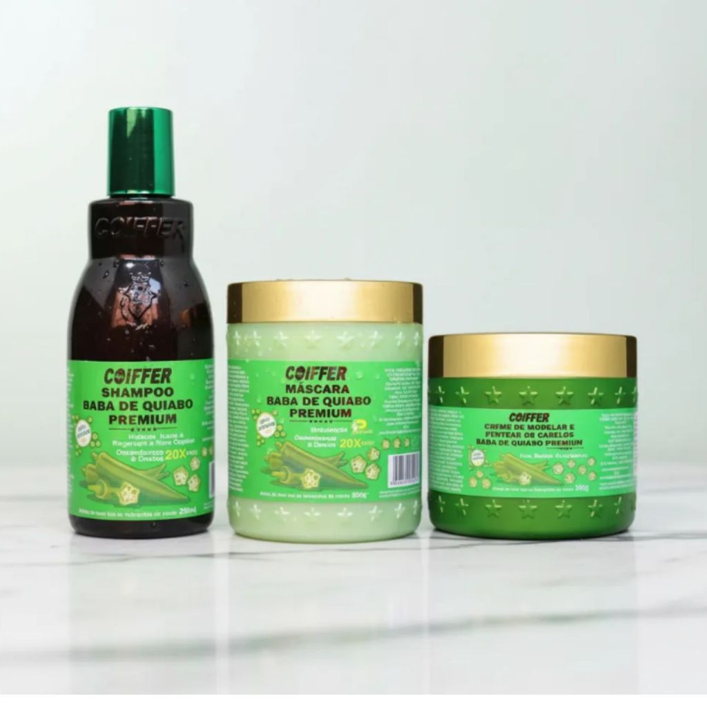 Kit Hidratação Nutrição Baba De Quiabo Premium Coiffer 3un
