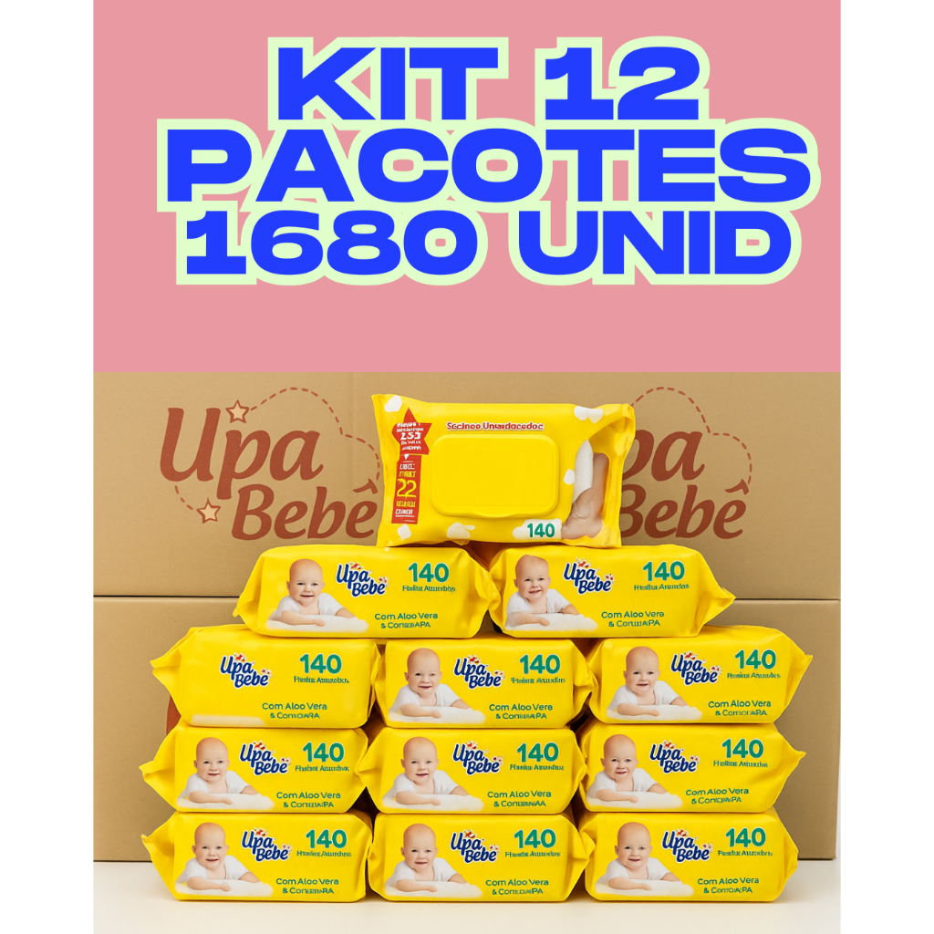 KIT  Lenço Umedecido Upa Bebê –KIT 12 Pacotes (1680 Toalhas)