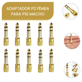 Kit Plug Conector Adaptador P2 Fêmea para P10 Macho Estéreo – Gold Premium Áudio Profissional em Oferta na Shopee