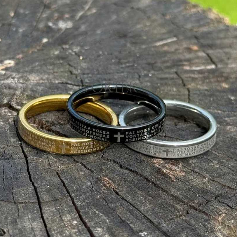 Anel Oração Pai Nosso Aço Inox Unissex Minimalista 4mm nao escurece Aço inox Presente em Oferta na Shopee