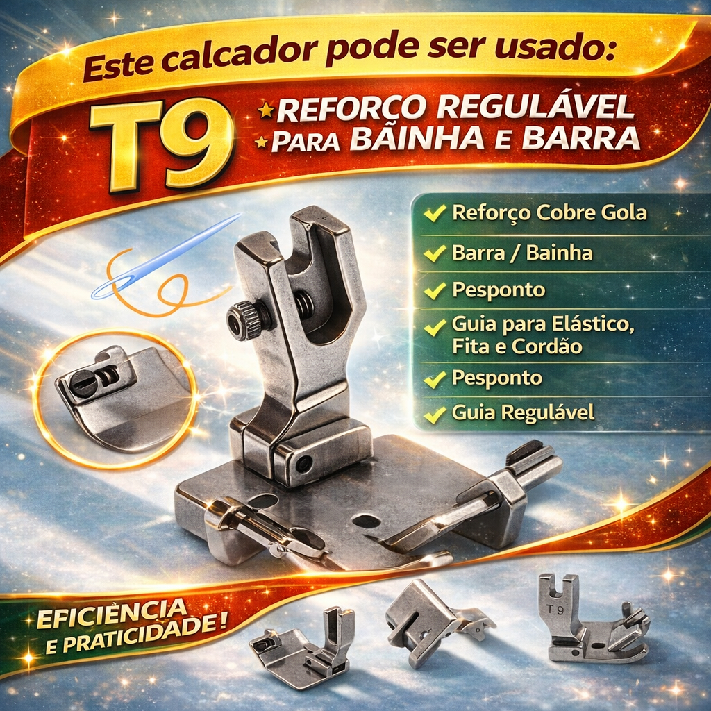 1Pc Pé # T9 Calcador Com Ajustável Máquina De Costura Industrial  Para Borda De Bainha