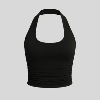 Blusa Cropped Feminino Frente Única Franzido Ajustado com Costas Nua