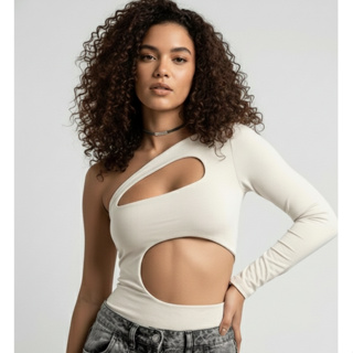 Body Feminino Manga Longa Assimétrico Recorte Busto e Barriga Moda Gringa Estilosa Suplex em Oferta na Shopee