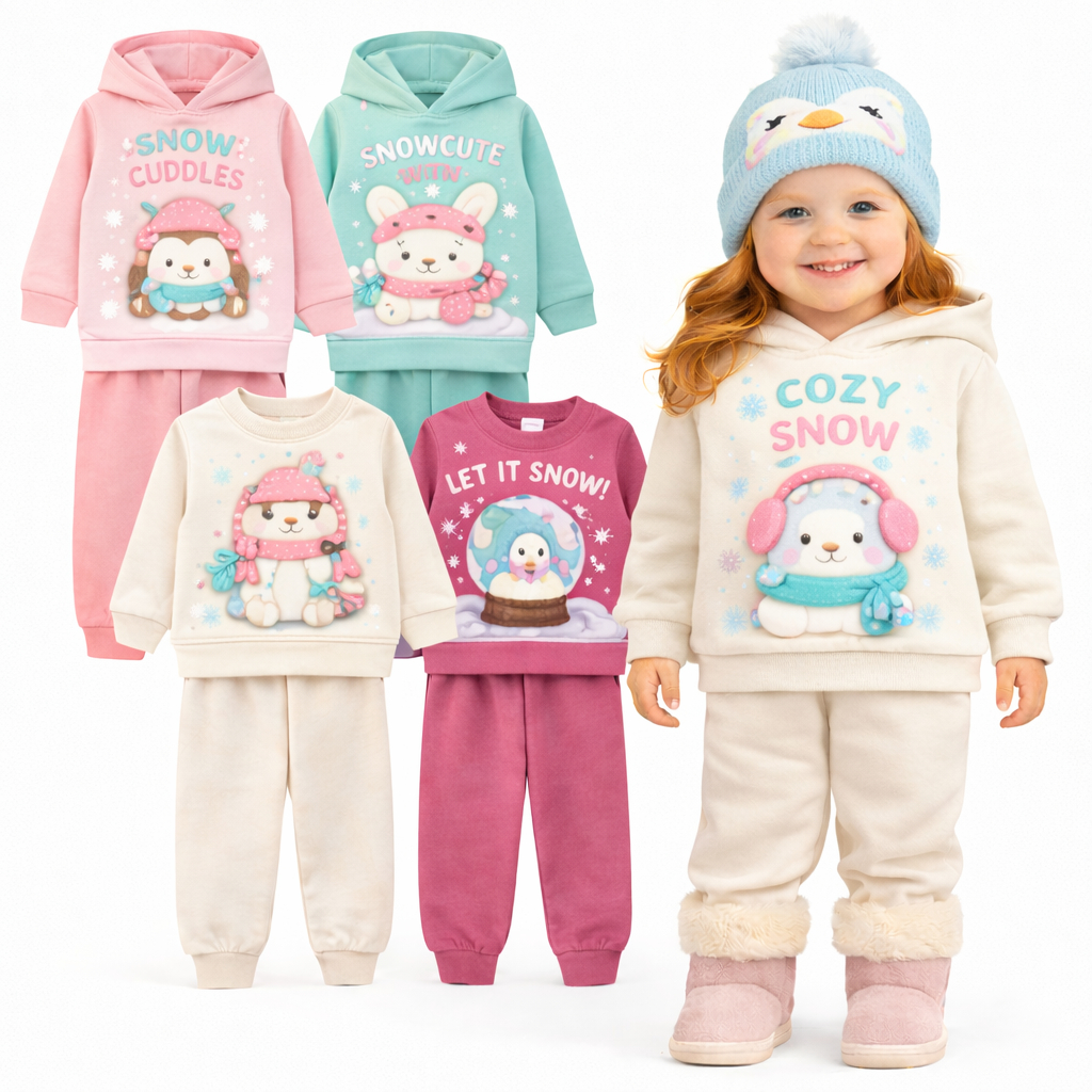 Kit 2 ou 4 Peças de Roupas de Moletom Infantil Menina Inverno Kit 2 ou 1 Conjuntos de Inverno Peluciado Bebê Menina