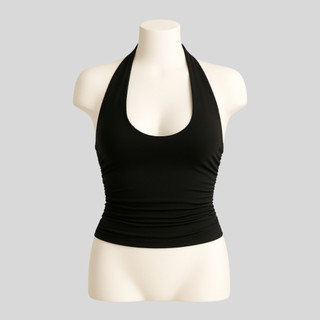 Top Cropped Feminino Frente Única Costa Nua Justo Franzido na Lateral com Forro no Busto