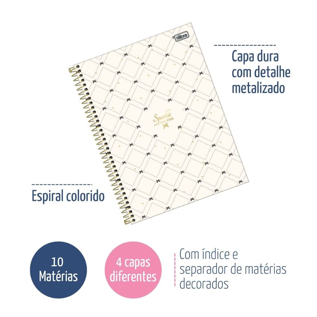 Caderno Tilibra 10 Matérias West Village Capa Dura Espiral 160 Folhas
