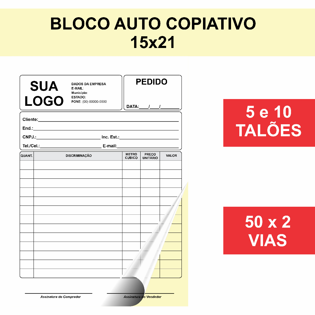 Bloco Auto Copiativo Personalizado - Tamanho 15x21cm 5 a 10 em Oferta na Shopee
