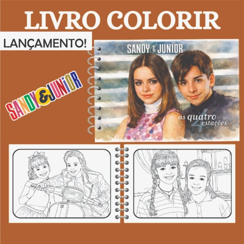 LIVRO DE COLORIR SANDY E JÚNIOR/CAPA DURA/WIRE-O/50 PÁGINAS 150GR PAPEL CARTÃO TAMANHO 22.5X16.5 em Oferta na Shopee