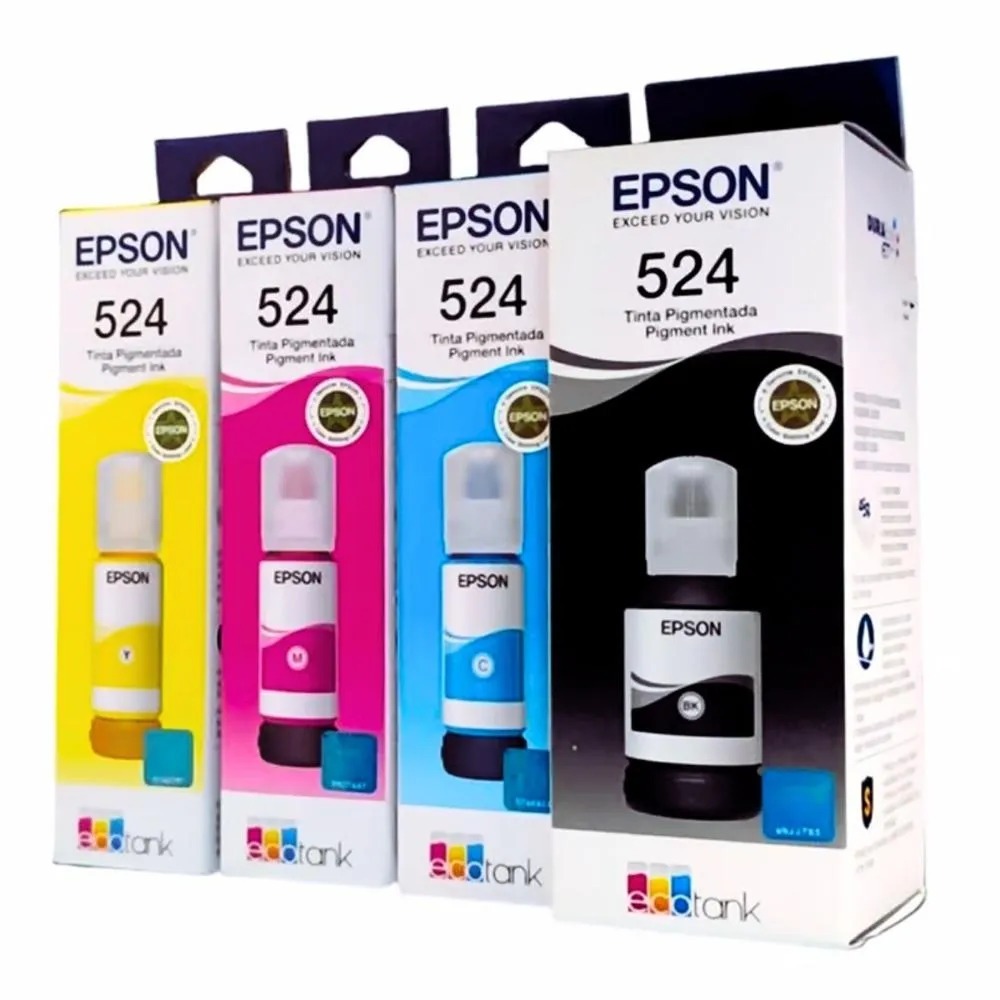 KIT 04 REFIL DE TINTA PIGMENTADAS EPSON T524 - L15160, L15150, L6490,   VENCIMENTO 12/2028