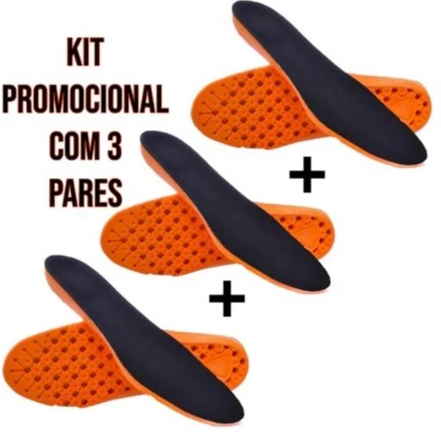 Kit 3 Pares Palmilha Anatômica Conforto Ventilada Absorção de Impacto Para Tênis Trabalho Dia a Dia