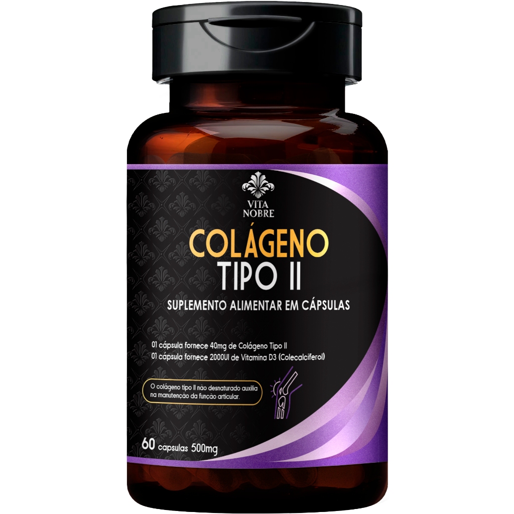 Colágeno Tipo 2 Não Hidrolisado 40mg com Vitamina D3 2000UI - Vita Nobre 60 Cápsulas em Oferta na Shopee