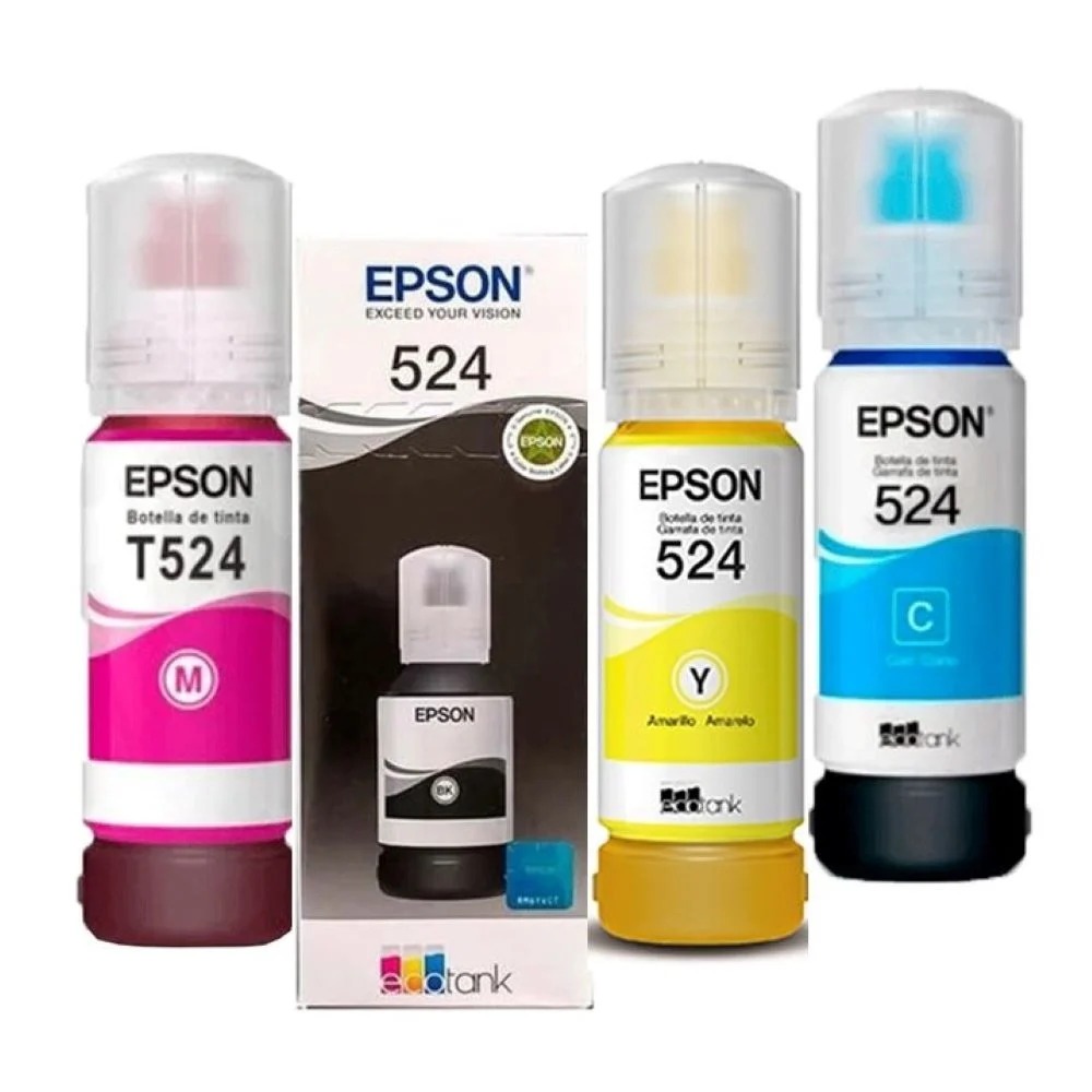 Kit 4 Tintas Pigmentadas Original Epson T524 L6490 L15150 L15160 - Vencimento 12/2028