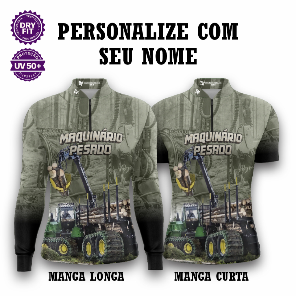 Camisa Zíper Máquina Pesada Pinus – Unissex UV50+ Premium Personalizada