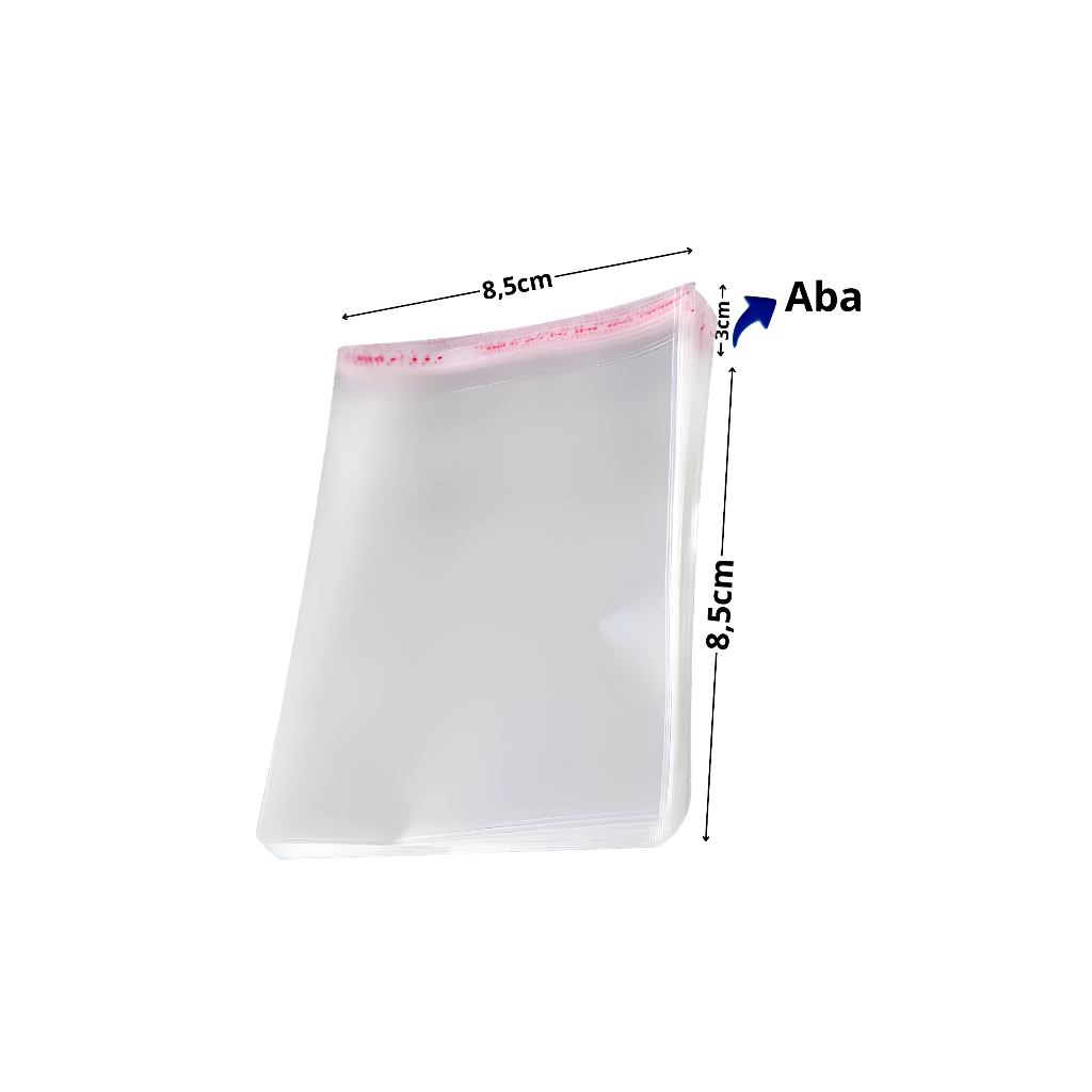 Saco Adesivado Plástico Transparente 8,5x8,5+3cm Com 100 Unidades
