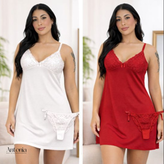 1 Camisola + 1 Calcinha de renda com Regulagem Sexy Renda Feminina Lingerie Sensual Noite Romântica de Dormir Luxo em Oferta na Shopee