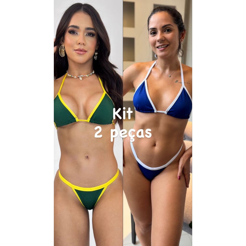 KIT 2 Conjuntos Biquine Forrado Fio Dental Sexy Confortável Lindo Copa 2026 Feminino Sem Bojo