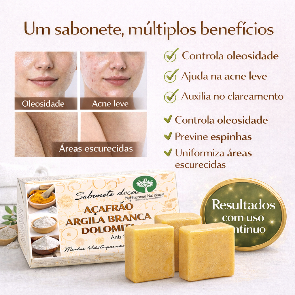 3 sabonetes clareadores açafrão dolomita e argila branca clareador de manchas e regiões escuras em Oferta na Shopee