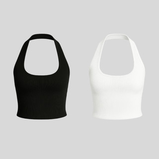 Kit 2 Blusas Feminina Frente Única Ribana Canelada Costas Nua