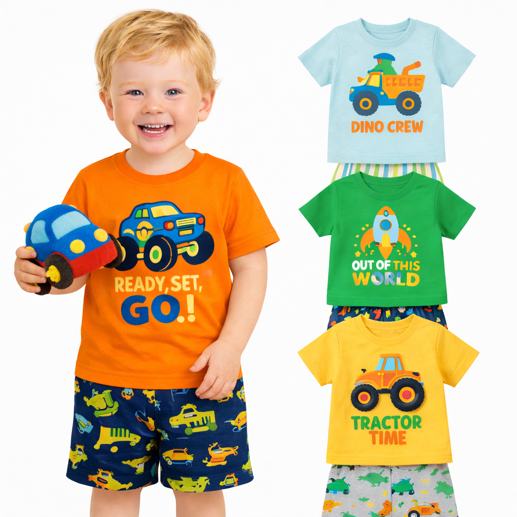 Kit Sortido 2 ou 10 Peças de Roupas Infantil Menino Camisetas +  Bermudas Conjuntos de Roupa Infantil Menino Bebê Verão
