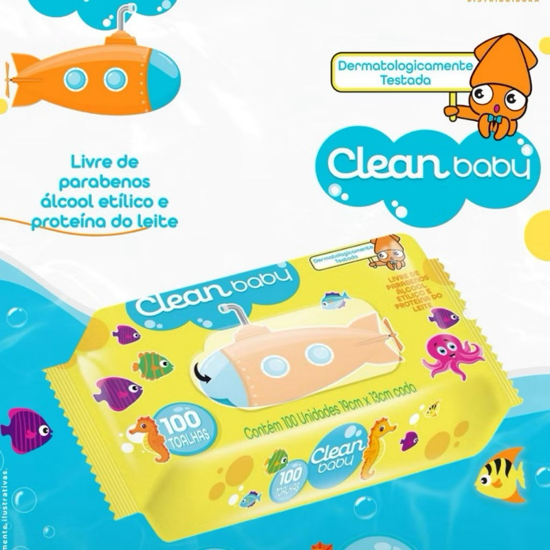 Caixa 12 Pacotes Toalhas Umedecidas Clean Baby com 100 cada