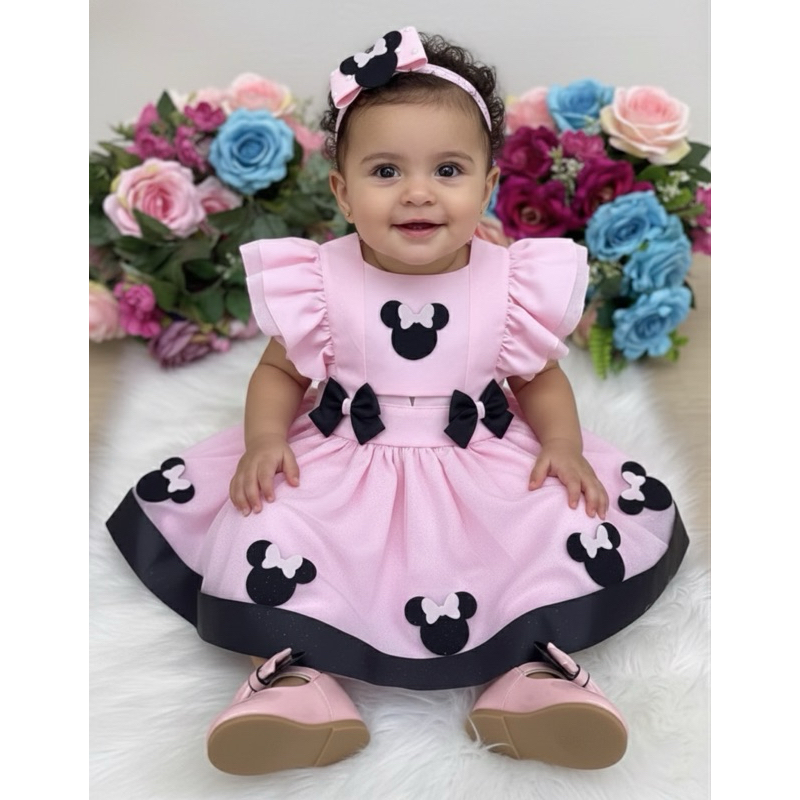 Romper/Vestido bebe-aniversario-mesversario-Princesa Minnie/Minie Rosa Modelo