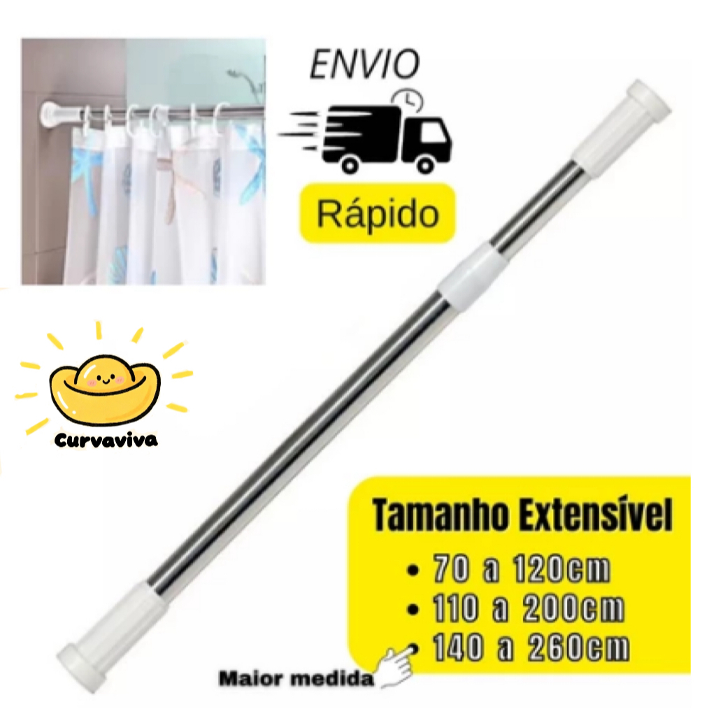 Varão Extensivel Grande Maior Medida Em Inox Resistente Porta Cortina De Box E Banheiro Multiuso