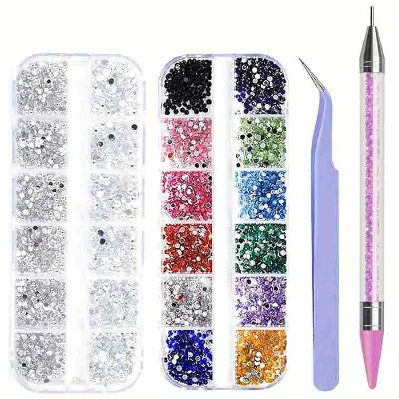 kit com 4  Peças de Strass Acrílicos Multitamanho para Arte em Unhas com Base Plana, Decorações 3D em Oferta na Shopee
