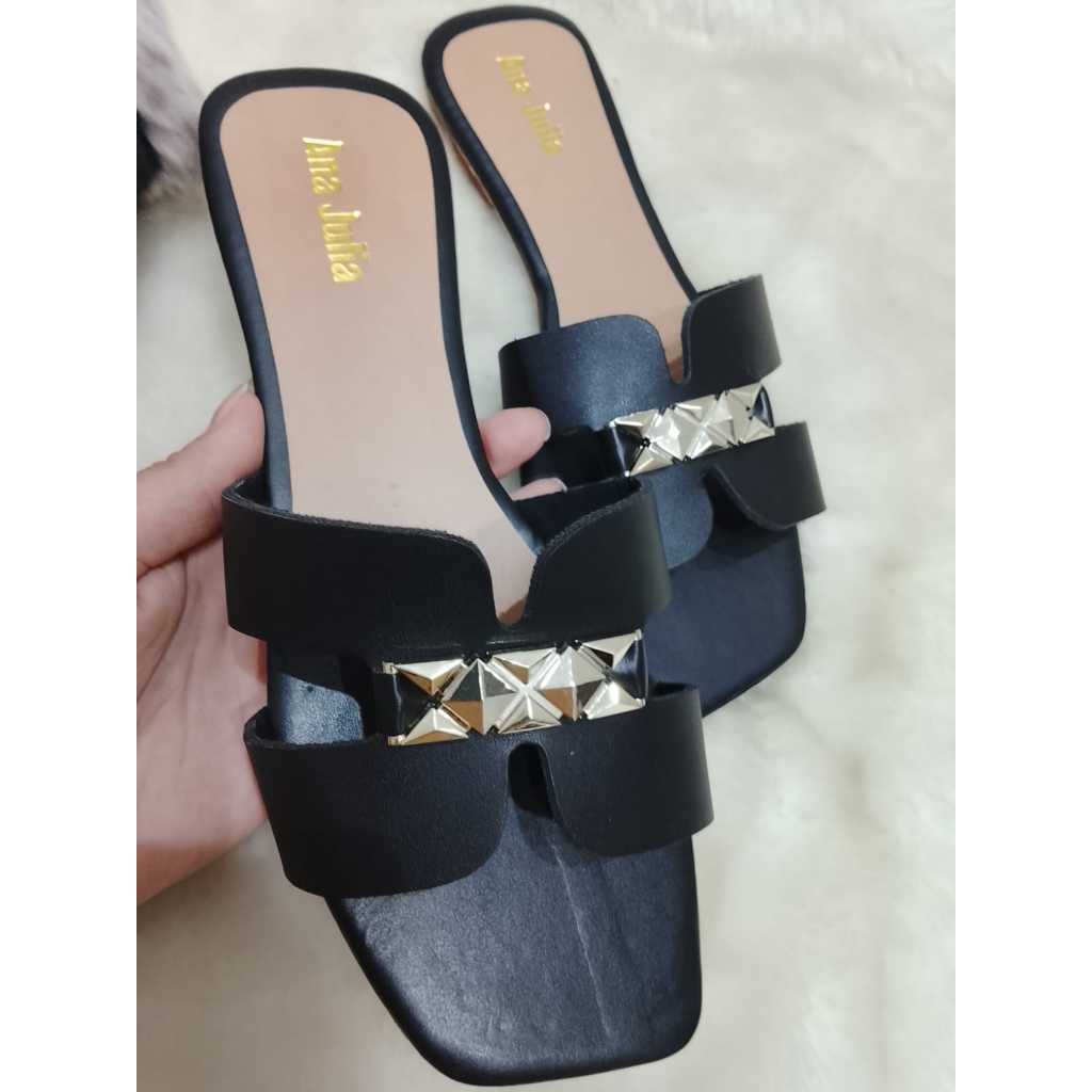 Sandália feminina Rasteirinha feminina Flat H confortável com Acessório em Prata – Básica e confortável H 071
