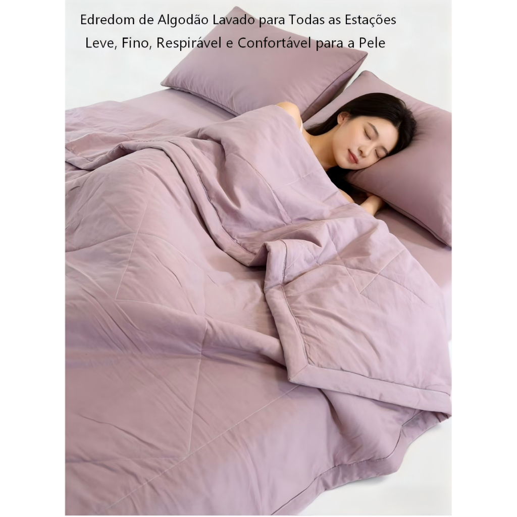 Edredom de Verão Algodão Lavado 200x230cm | Leve, Fino, Respirável e Macio para Cama Casal/Queen em Oferta na Shopee