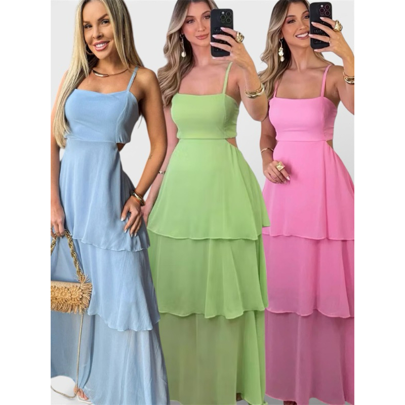 VESTIDO LONGO PARA FESTAS ESPECIAIS OU CASAMENTO SAIA DE TRÊS MARIAS em Oferta na Shopee