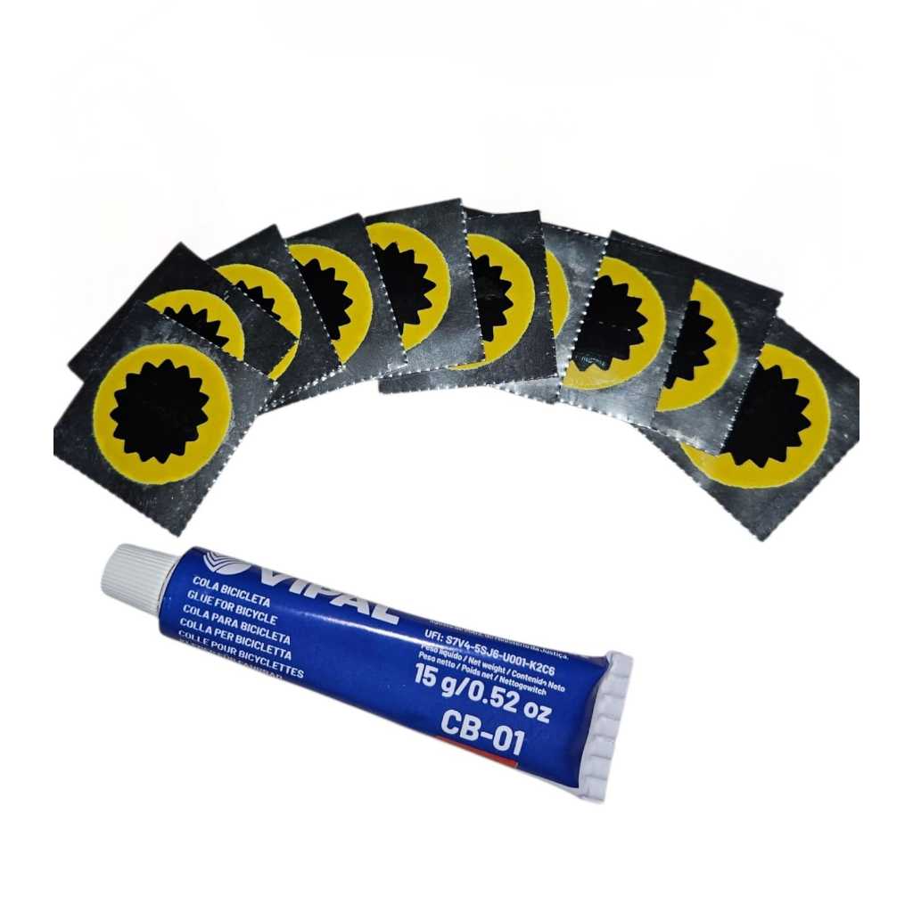KIT 10 Remendos R-00 +  1 Cola Vipal CB-01 | Reparo de Pneu Bicicleta e Moto ‍️
