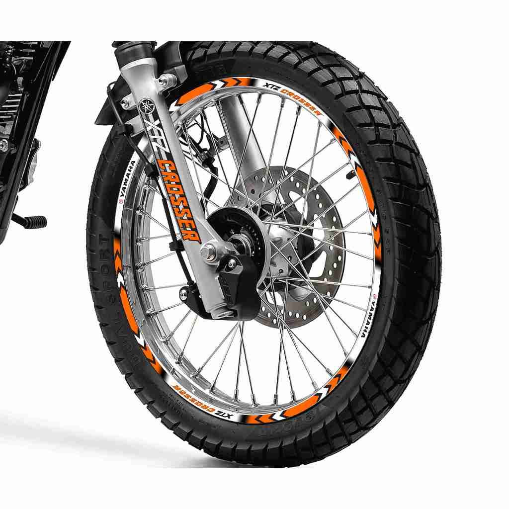 Adesivo Friso Refletivo Roda Moto Yamaha XTZ Crosser 150 + adesivos bengala laranja