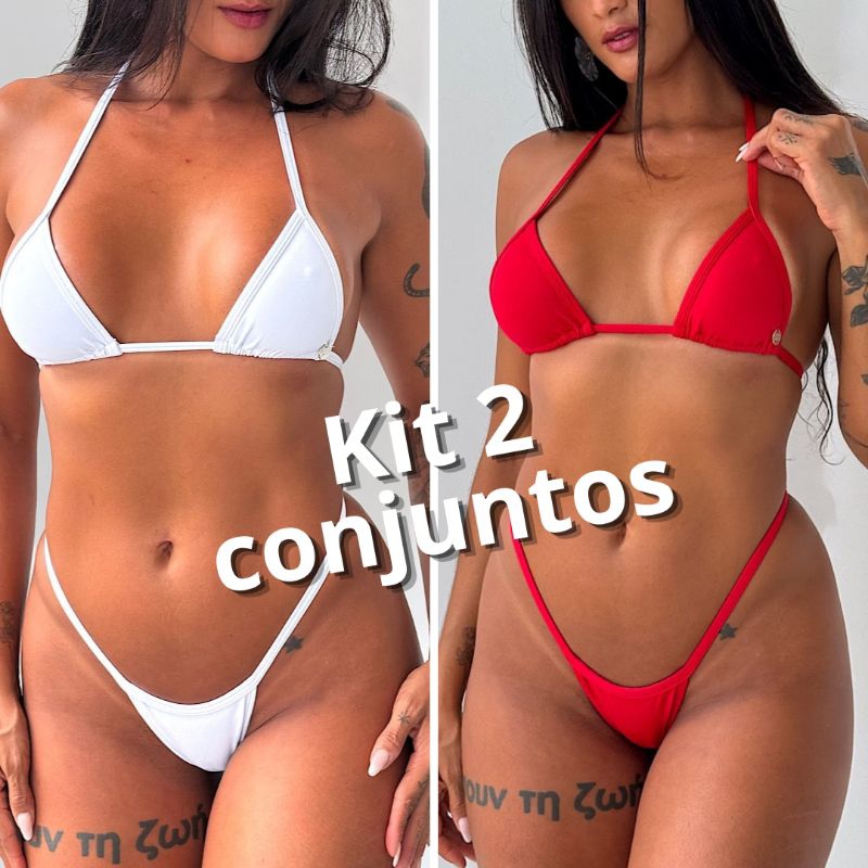kit 2 biquínis feminino marquinha fita cortininha fio dental praia conjunto feminino