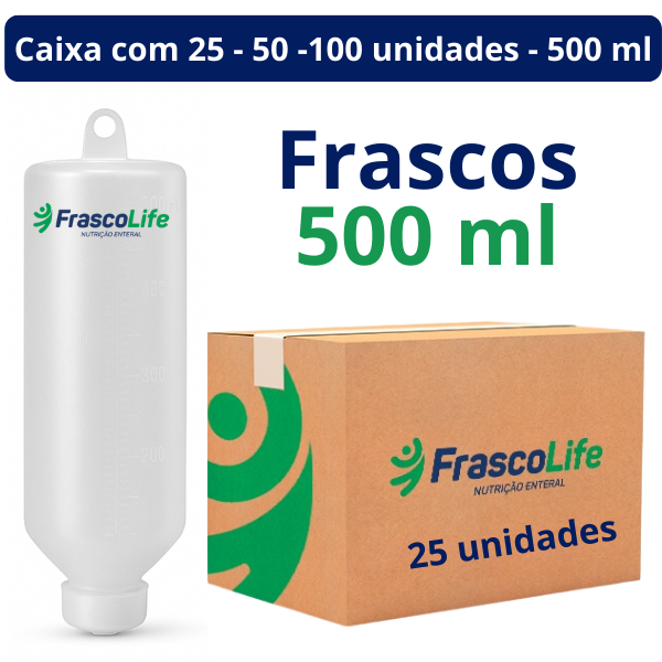 Frasco de Nutrição Alimentação enteral 500 ml - 25 e 100 unidades - Frascolife