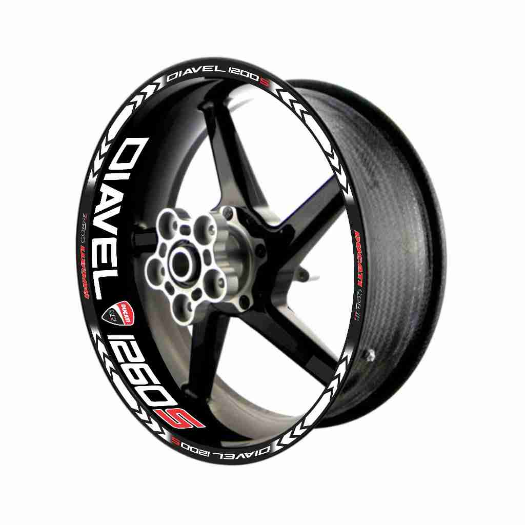 Adesivo Friso Refletivo Roda Moto Ducati Diavel 1260S + adesivos internos branco