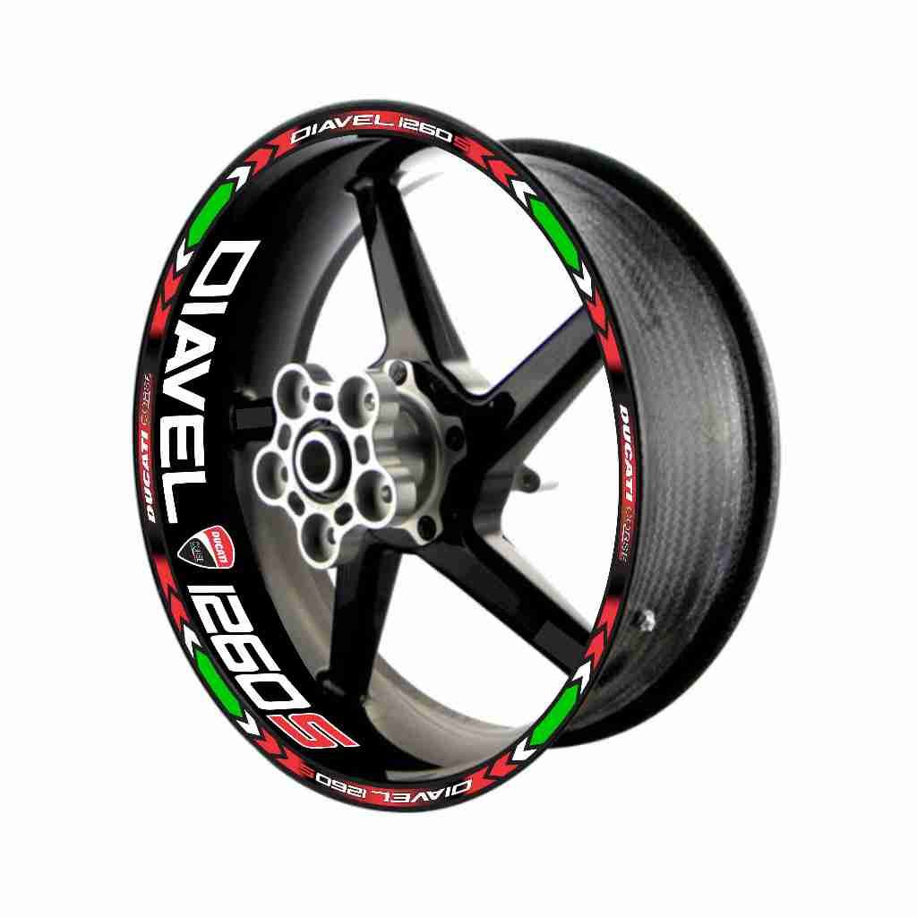 Adesivo Friso Refletivo Roda Moto Ducati Diavel 1260S + adesivos internos tricolor