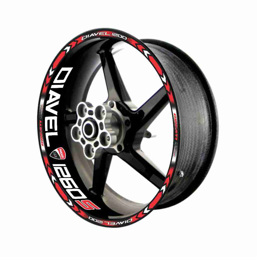 Adesivo Friso Refletivo Roda Moto Ducati Diavel 1260S + adesivos internos vermelho