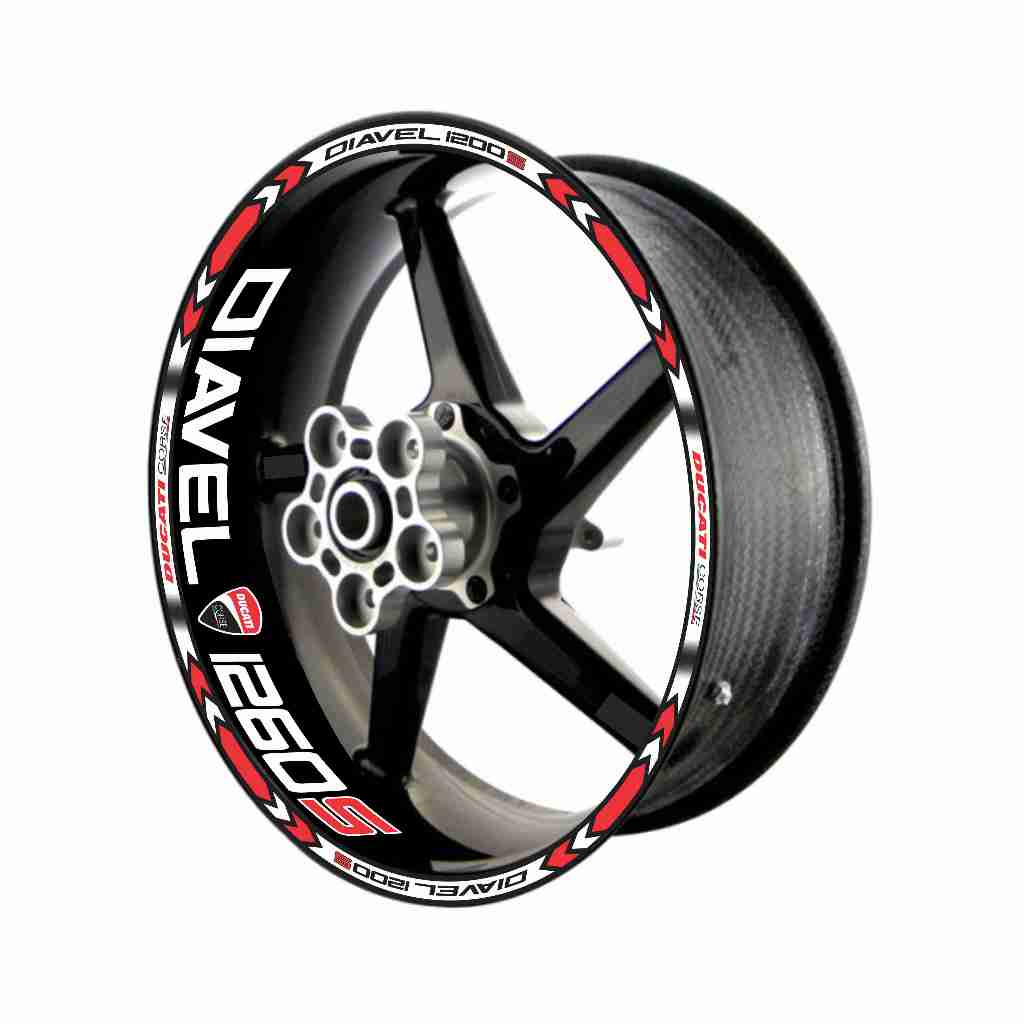 Adesivo Friso Refletivo Roda Moto Ducati Diavel 1260S + adesivos internos vermelho 02