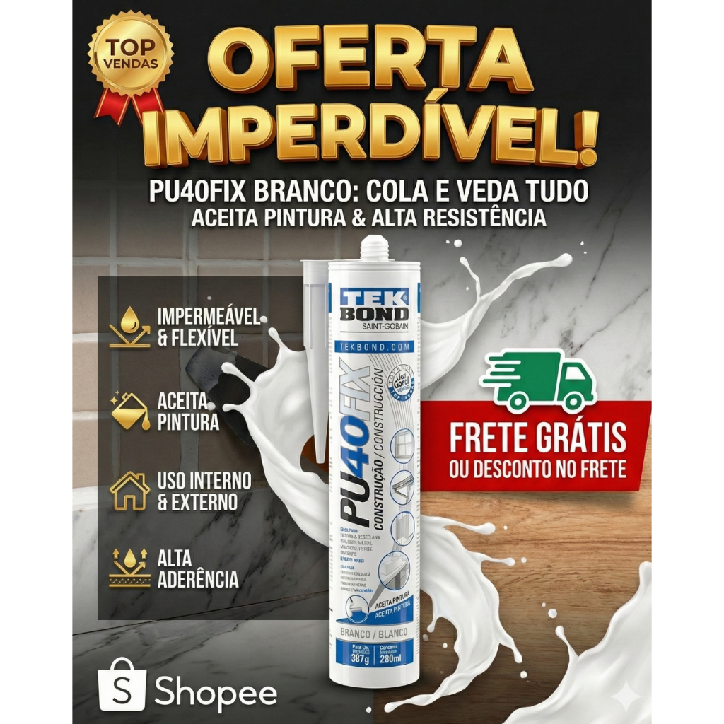 PU40 Branco Tekbond 387g - Cola e Veda Calha Vidro Concreto (Original) Kits Com 1, 3, 6 Unidades