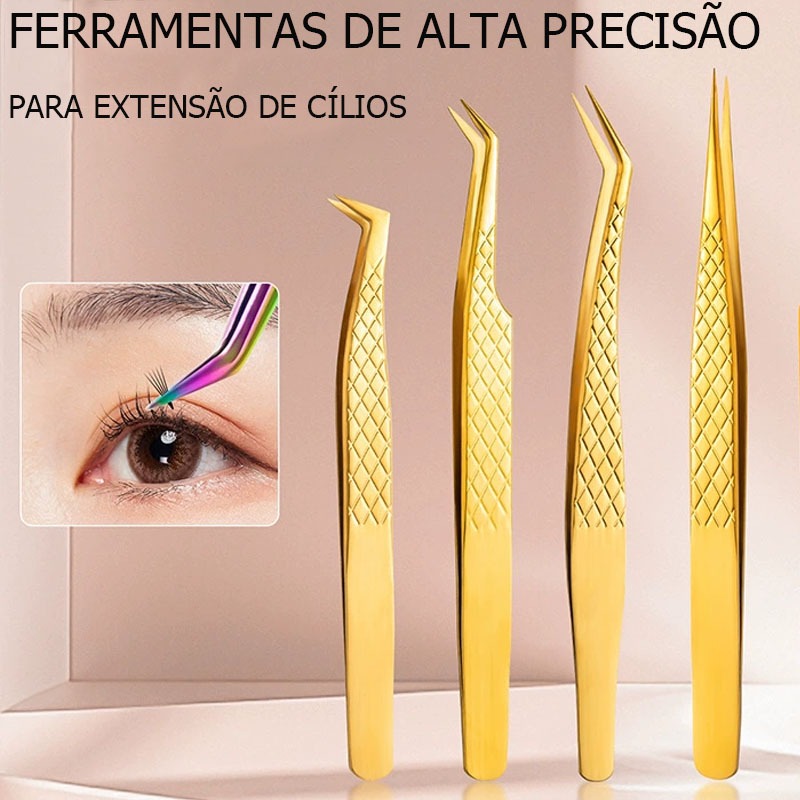 Pinças De Cílios Dourados , Pinça Inoxidável De Alta Precisão , Ferramenta De Extensão De Maquiagem Antiestática