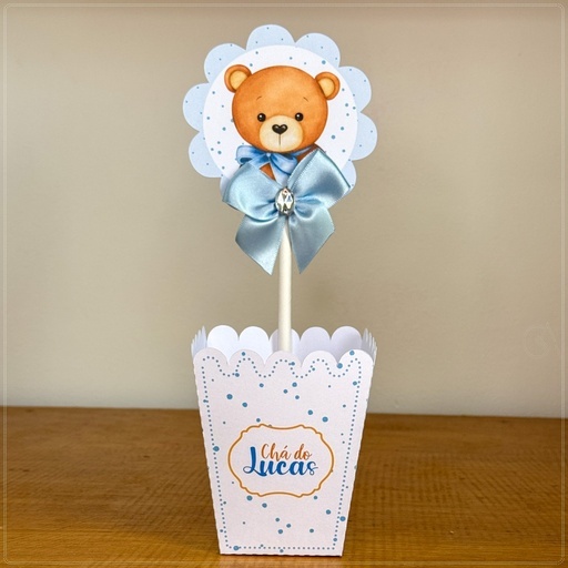 10 Centro de Mesa / Cachepot Personalizado - Ursinho / Chá de Bebê - Revelação Azul Claro - Lembrancinha - PEGUE E MONTE