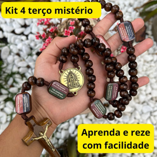 Terço Contemplação Dos Mistérios Nossa Senhora Aparecida Madeira Resina Bronze Original em Oferta na Shopee