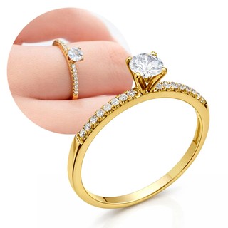 Anel Solitário Aparador Feminino Moeda Antiga Original Dourado com Zircônias Brilhantes