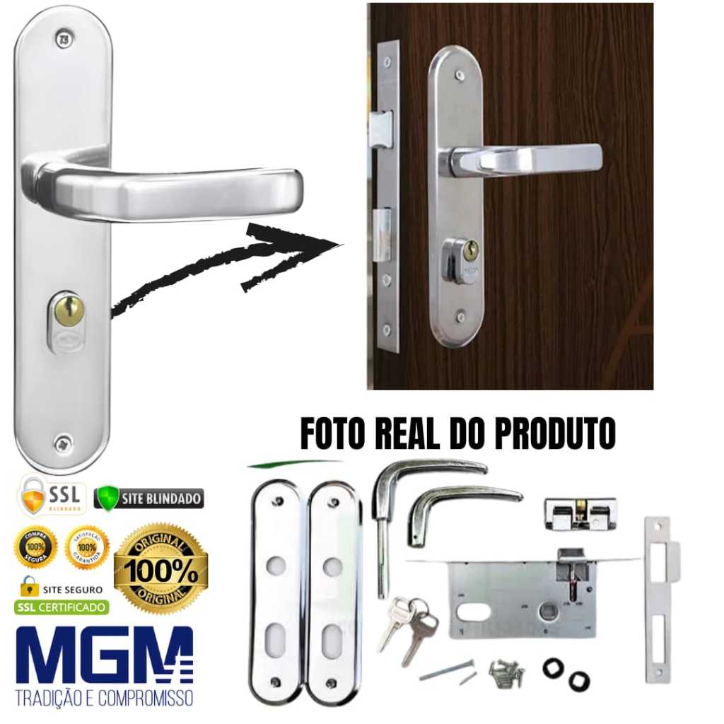 Fechadura de Porta de Casa Externa/Interna Stilo Residencial Externa Sala Cozinha cromada inox   MGM