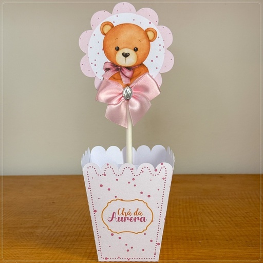 10 Centro de Mesa / Cachepot Personalizado -  Ursinha Chá de Bebê / Revelação Rosa- Lembrancinhas - PEGUE E MONTE