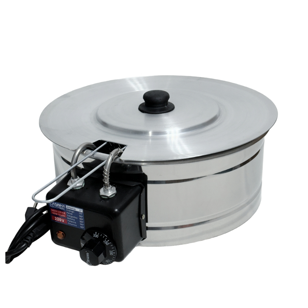 Fritadeira Industrial Elétrica Tacho Redondo Inox 5 Litros Com Tampa