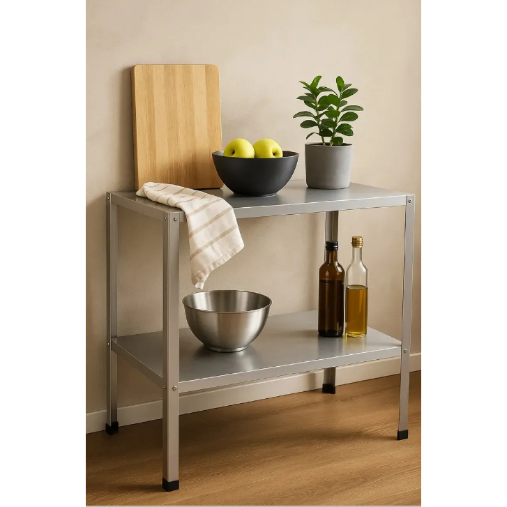 Mesa de Aço Galvanizado 90x50x81cm – 2 Prateleiras Reforçadas para Cozinha Industrial, Restaurante e Hamburgueria