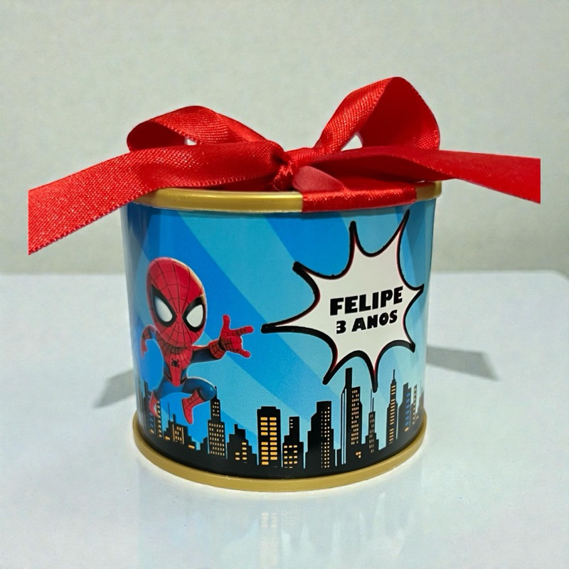 Tubo Lata 5x6cm Personalizada • Lembrancinha aniversário• festa infantil • diversos temas • homem aranha